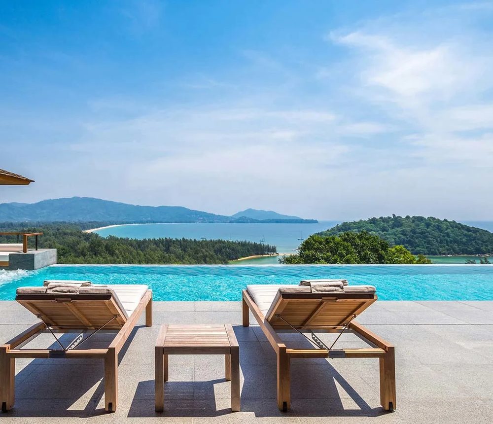 Pool lounge above Layan Bay
