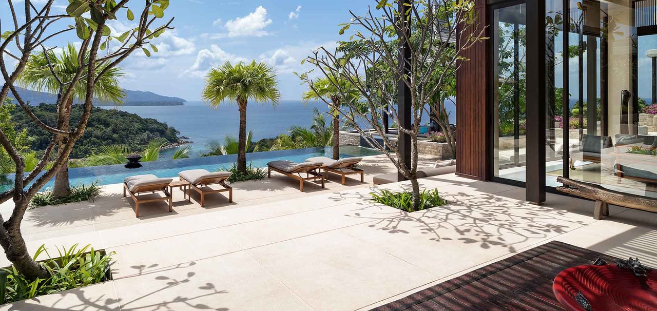 Terrace and infinity pool with a view of the Andaman Sea
