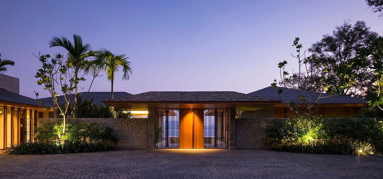 Avadina Hills villa entrance at dusk