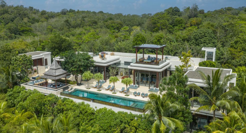 Aerial view of a Layan Residences villa compound