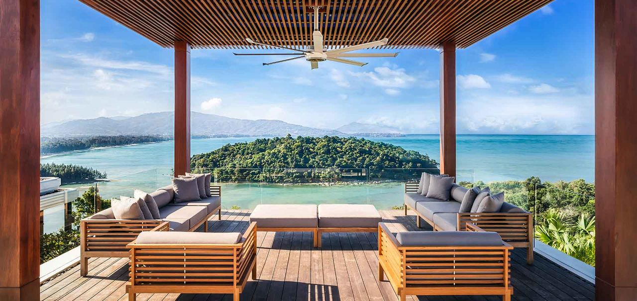 Lounge terrace with a view of Layan Bay