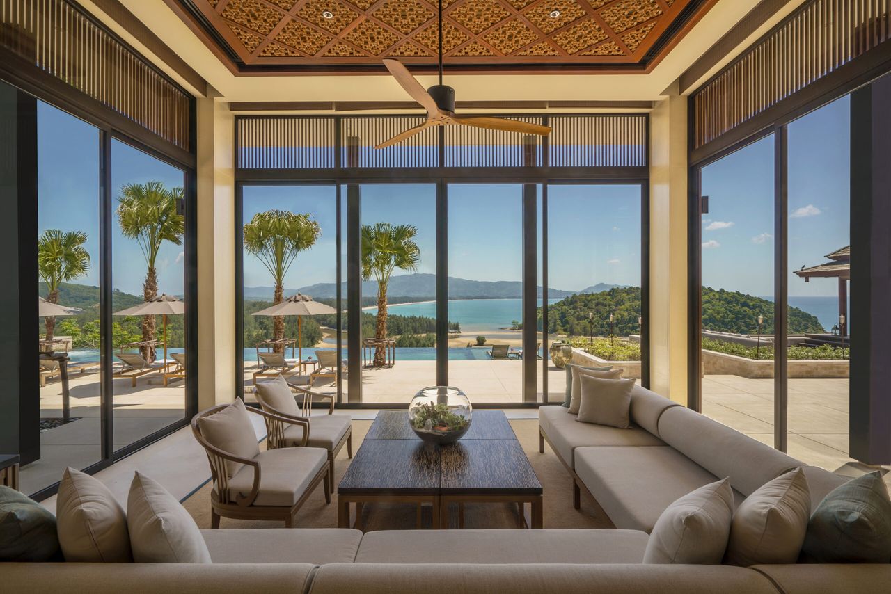 Living room with a view of Layan Bay