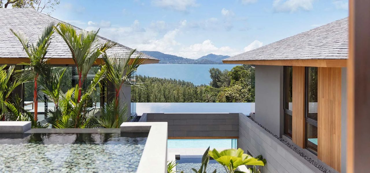Roofs and water garden of an Avadina Hills villa
