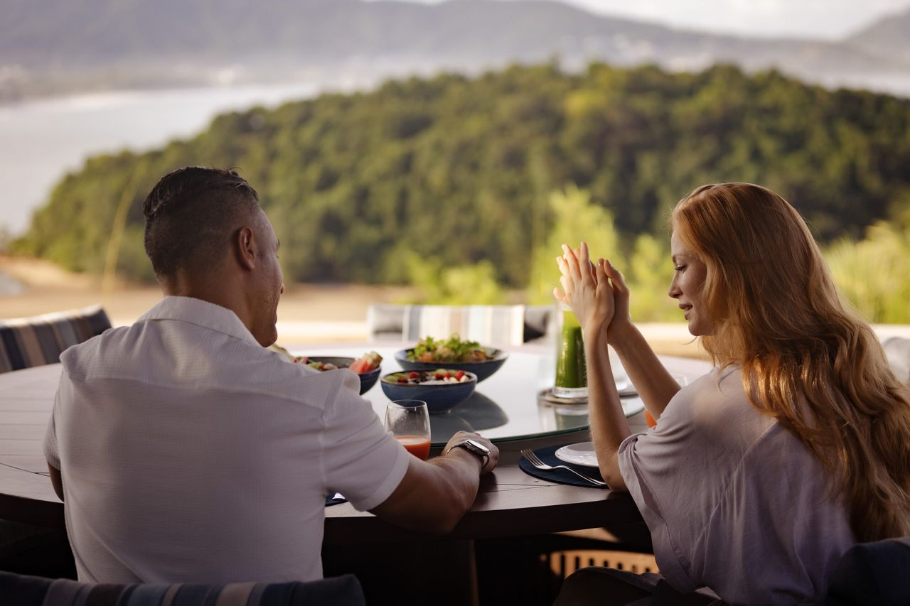 Breakfast with a view of Layan Bay