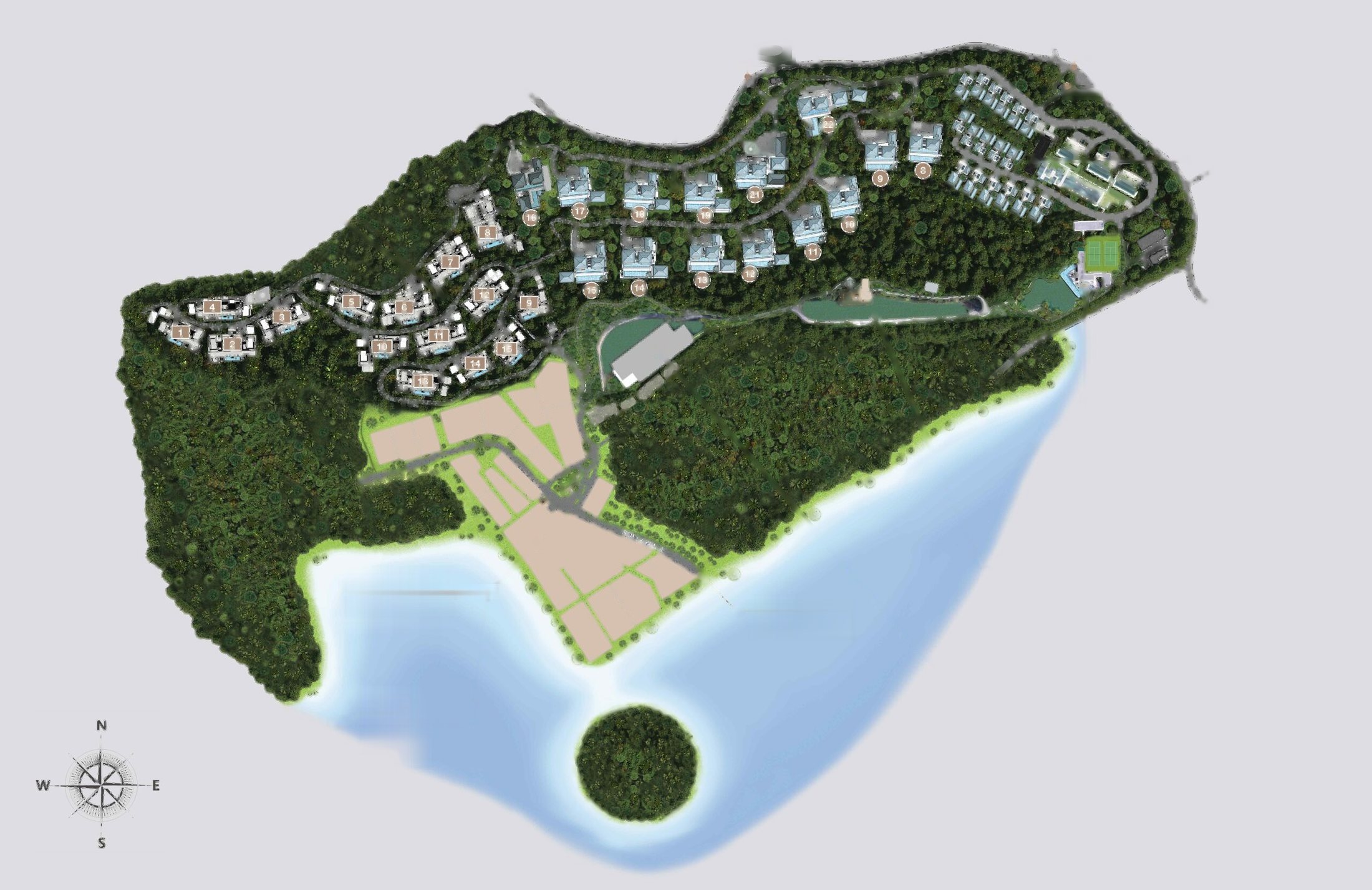 Master plan of Layan Bay with Layan Residences, Avadina Hills, Kiara Reserve and the resort facilities